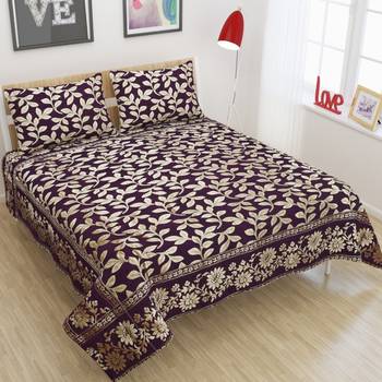 Queen Size (100x100 Inches) Bedsheets Soft Touch Chennile Jaquard Woven Desinger Double Bedsheet With Two Pillow Covers 1