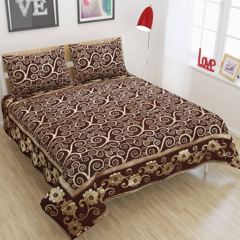 Queen Size (100x100 Inches) Bedsheets Soft Touch Chennile Jaquard Woven Desinger Double Bedsheet With Two Pillow Covers