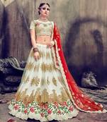 White embroidered net semi stitched lehenga