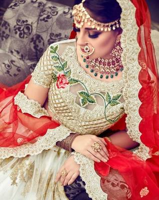 White embroidered net semi stitched lehenga 3