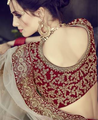 Maroon embroidered velvet semi stitched lehenga 3