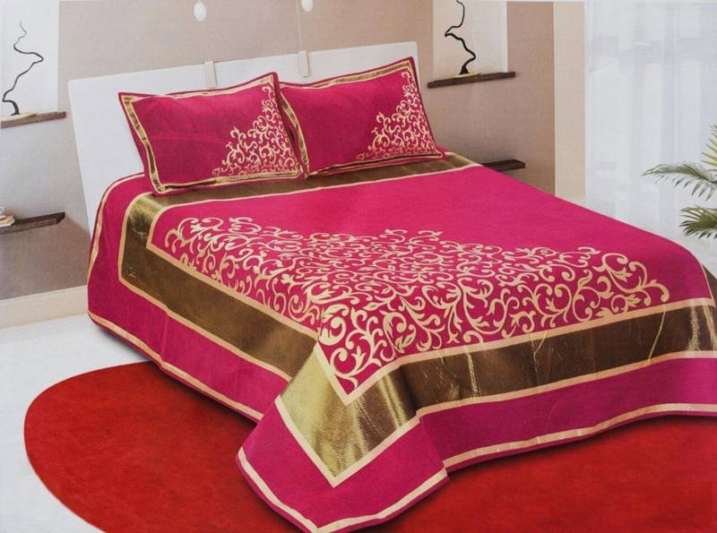 Queen Size (100x100 Inches) Bedsheets Soft Touch Chennile Jaquard Woven Desinger Double Bedsheet With Two Pillow Covers