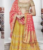 Yellow embroidered silk semi stitched lehenga