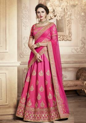 Pink embroidered silk semi stitched lehenga 1