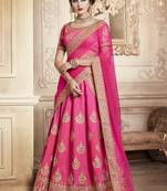 Pink embroidered silk semi stitched lehenga