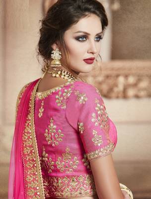 Pink embroidered silk semi stitched lehenga 2