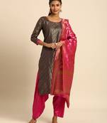 Blue floral print silk blend salwar