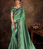 Indian Women Green Poly Silk Embroidered lace work Designer Saree