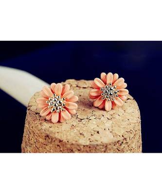 Daisy Orange Gold Plated Stud Earrings 1