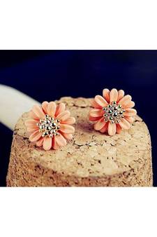 Daisy Orange Gold Plated Stud Earrings