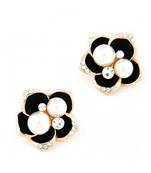 Black Flower Pearl Stud Earrings