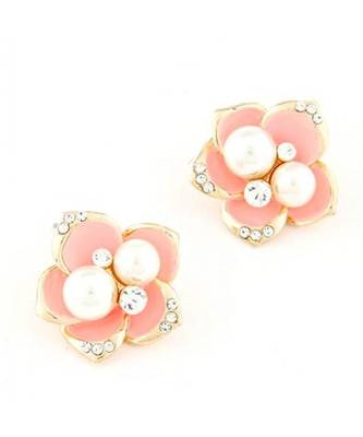 Pink Flower Pearl Stud Earrings 1