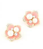 Pink Flower Pearl Stud Earrings