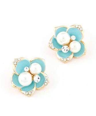 Blue Flower Pearl Stud Earrings 1