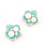 Blue Flower Pearl Stud Earrings