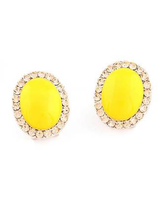 Neon Yellow Oval Stud Earrings 1