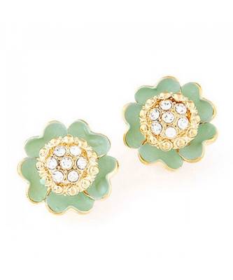 Light Green Floral Sparkly Stud Earrings 1