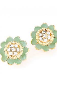 Light Green Floral Sparkly Stud Earrings