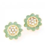 Light Green Floral Sparkly Stud Earrings
