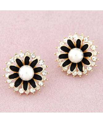 Black Enamel Pearl Flower 1