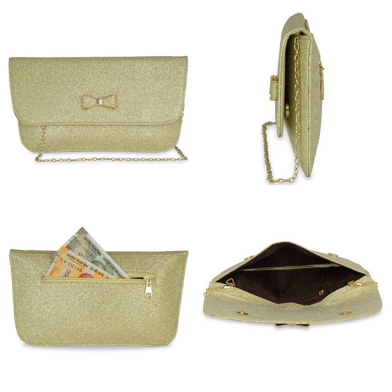 NFI essentials Wallet for Girl's Stylish Gold Clutch Hand Women's Wallet Card Holders Money Purse Mobile Pouch