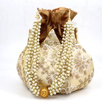 Worthyy Enterprises Beige Lotus Potli Bag 1