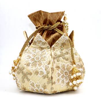 Worthyy Enterprises Beige Lotus Potli Bag 2