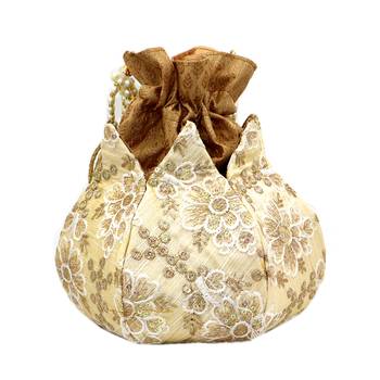 Worthyy Enterprises Beige Lotus Potli Bag 3