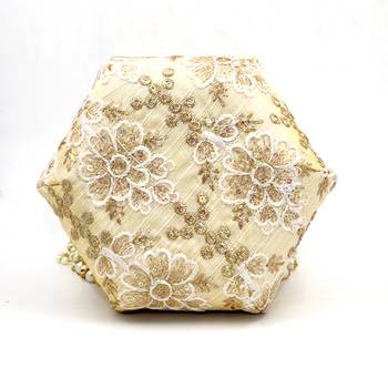 Worthyy Enterprises Beige Lotus Potli Bag 4