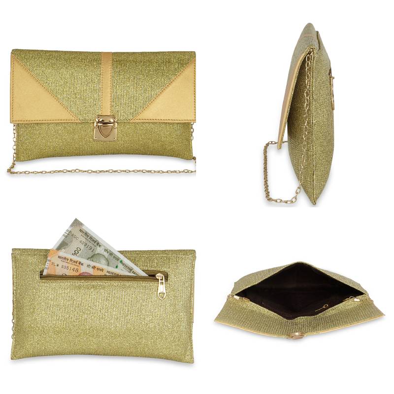 NFI essentials Wallet for Girl's Stylish Gold Clutch Hand Women's Wallet Card Holders Money Purse Mobile Pouch