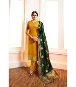 Mustard & Green Satin Georgette Women's Salwar Suit With Banarasi Dupatta