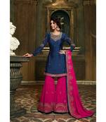 Navy Blue & Rani Pink Satin Georgette Women's Semi-Stitched Sharara Suit