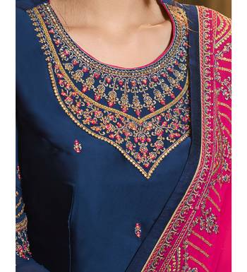 Navy Blue & Rani Pink Satin Georgette Women's Semi-Stitched Sharara Suit 3