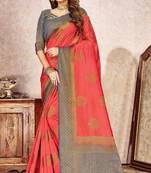 Peach woven nylon saree with blouse