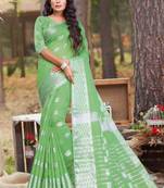 Green woven linen saree with blouse