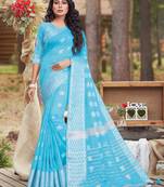 Sky blue woven linen saree with blouse