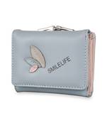 NFI essentials Fashion PU Leather Women's Mini Clutch Wallet Girls Leaf Bi-fold Card Holder Womens Purse  (Blue)