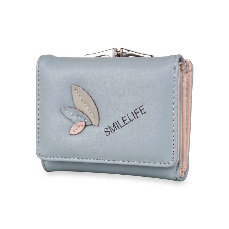 NFI essentials Fashion PU Leather Women's Mini Clutch Wallet Girls Leaf Bi-fold Card Holder Womens Purse  (Blue)
