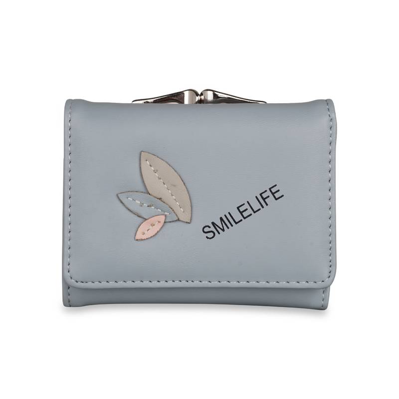 NFI essentials Fashion PU Leather Women's Mini Clutch Wallet Girls Leaf Bi-fold Card Holder Womens Purse  (Blue)