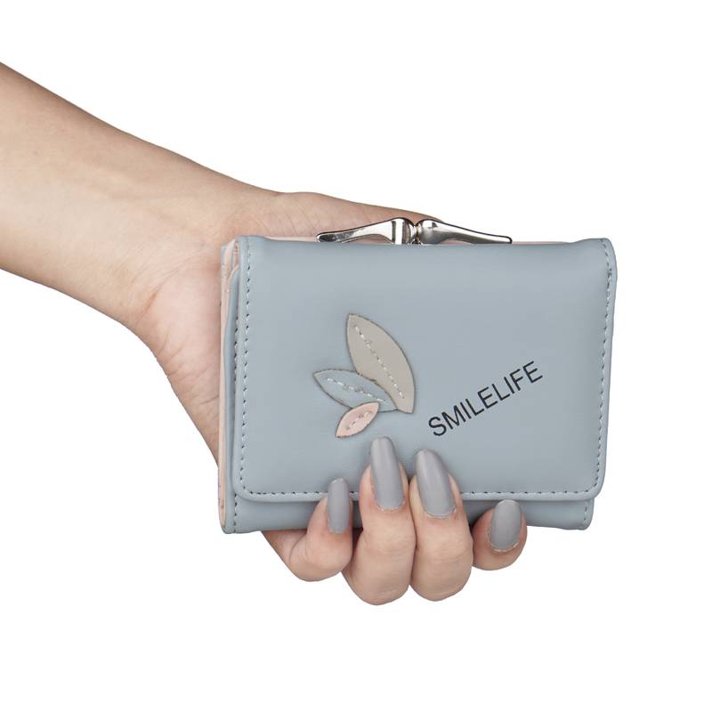 NFI essentials Fashion PU Leather Women's Mini Clutch Wallet Girls Leaf Bi-fold Card Holder Womens Purse  (Blue)