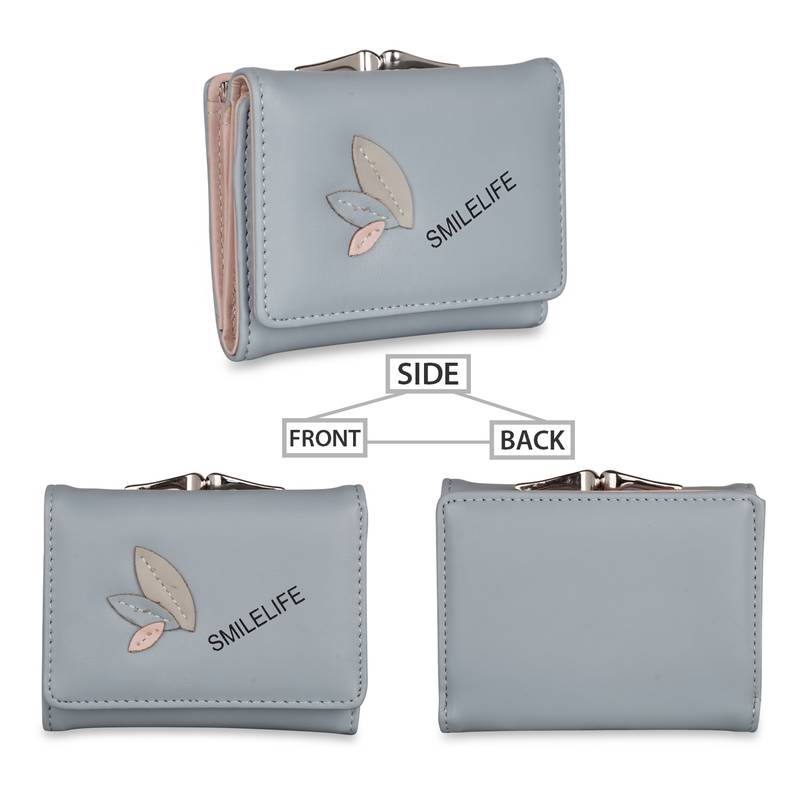 NFI essentials Fashion PU Leather Women's Mini Clutch Wallet Girls Leaf Bi-fold Card Holder Womens Purse  (Blue)