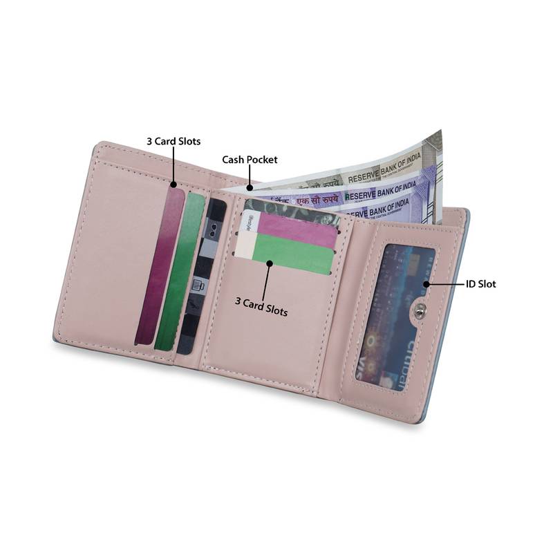NFI essentials Fashion PU Leather Women's Mini Clutch Wallet Girls Leaf Bi-fold Card Holder Womens Purse  (Blue)