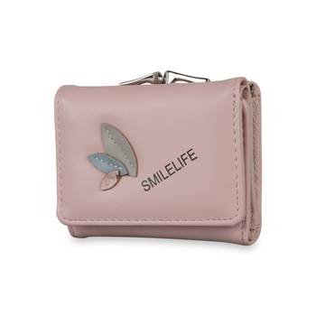 NFI essentials Fashion PU Leather Women's Mini Clutch Wallet Girls Leaf Bi-fold Card Holder Womens Purse  (Pink) 1