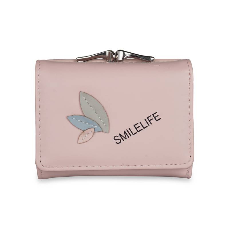 NFI essentials Fashion PU Leather Women's Mini Clutch Wallet Girls Leaf Bi-fold Card Holder Womens Purse  (Pink)
