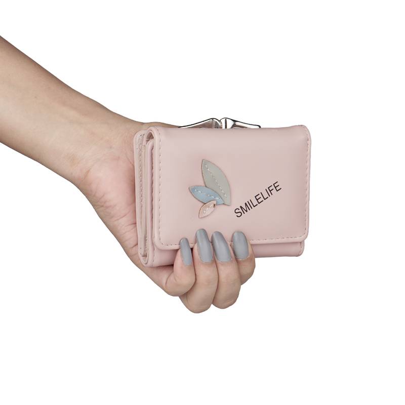 NFI essentials Fashion PU Leather Women's Mini Clutch Wallet Girls Leaf Bi-fold Card Holder Womens Purse  (Pink)