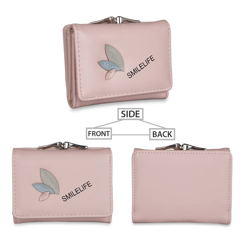 NFI essentials Fashion PU Leather Women's Mini Clutch Wallet Girls Leaf Bi-fold Card Holder Womens Purse  (Pink)