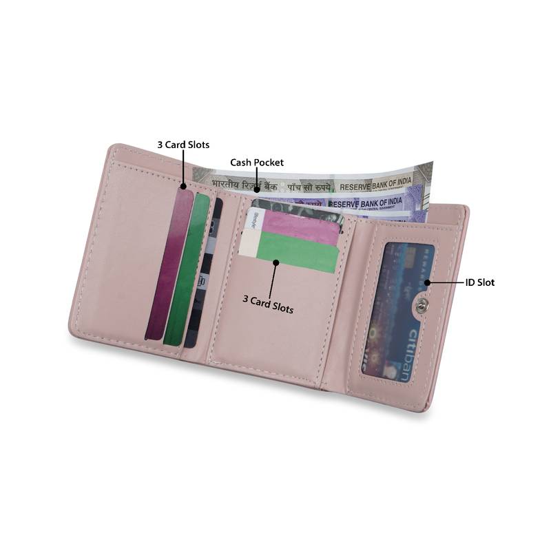 NFI essentials Fashion PU Leather Women's Mini Clutch Wallet Girls Leaf Bi-fold Card Holder Womens Purse  (Pink)