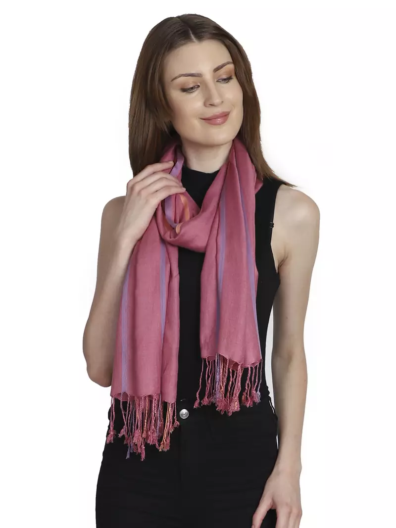 Anekaant Punch Pink Woven Striped Viscose Rayon Stole
