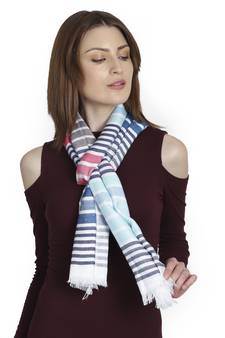 White & Multi Woven Striped Viscose Lurex Stole