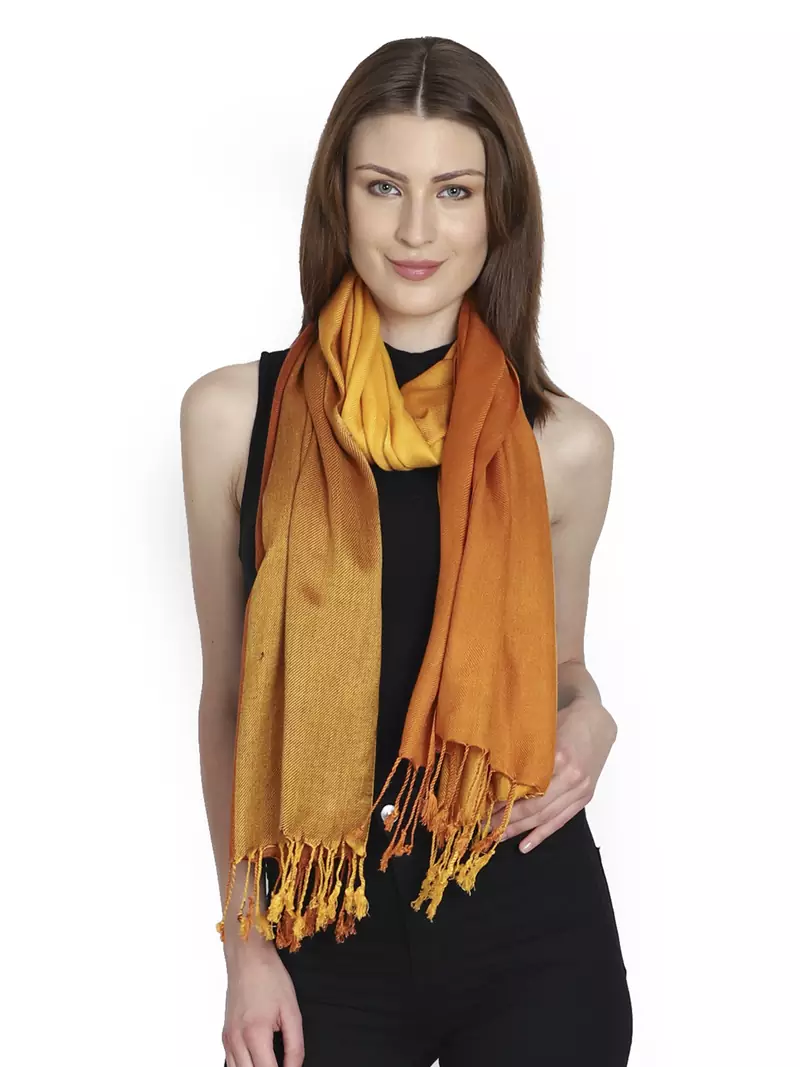 Anekaant Mustard & Yellow Woven Colorblocked Viscose Rayon Stole